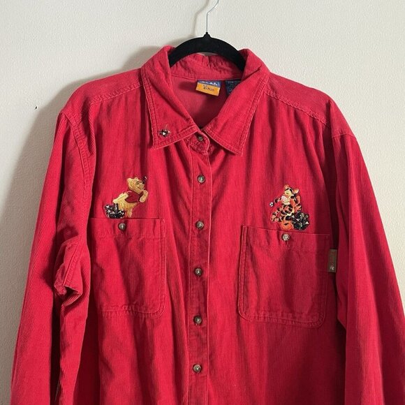 Disney Woman Plus Sz 22W/24W Winne/Tigger Red Corduroy Long Sleeve Button Up Top - Picture 5 of 10